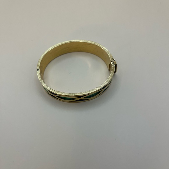 4022-PTT Vintage Signed Napier Bangle Goldtone Metal Blue & Green Geometric - Picture 10 of 13